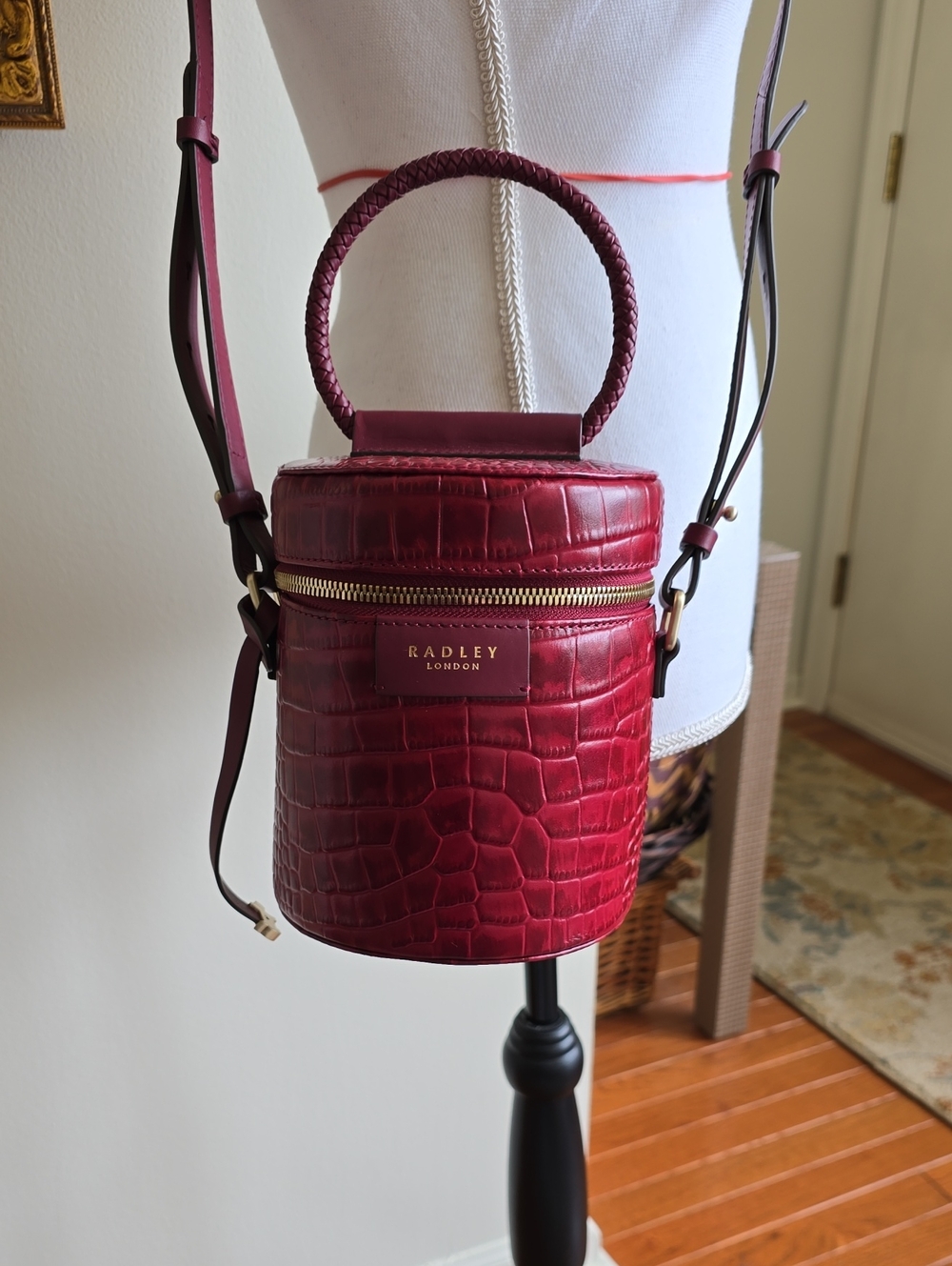 RADLEY LONDON Burgundy Croc-Embossed Round Top-Handle Crossbody